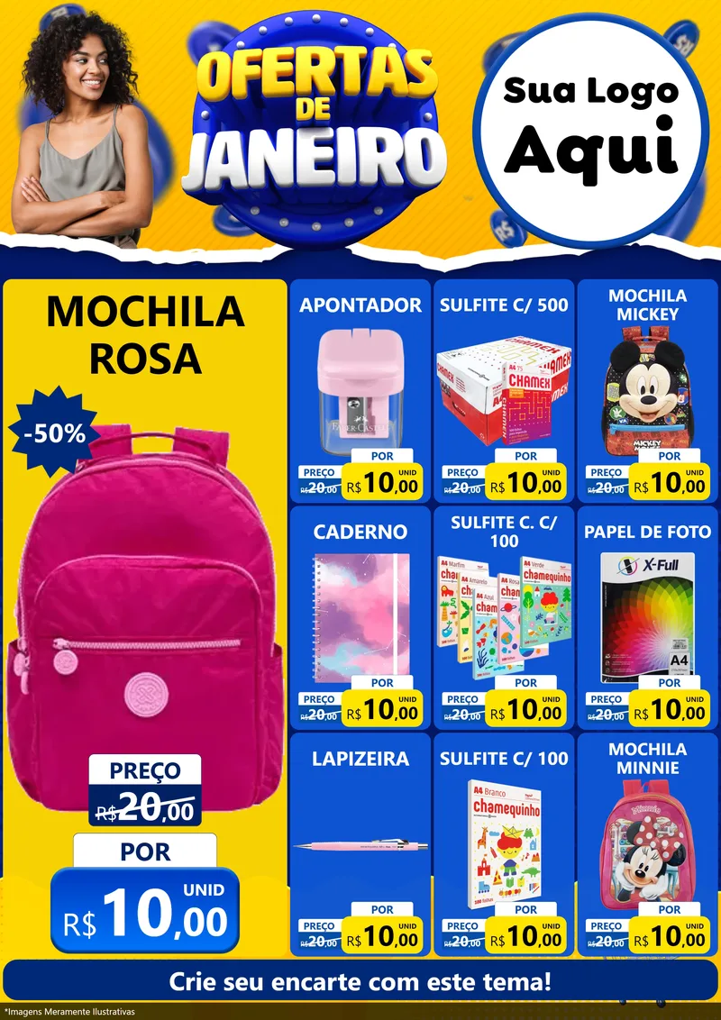 Modelo de Encarte para Encarte A4 Vertical com o tema Ofertas de Janeiro para Papelaria