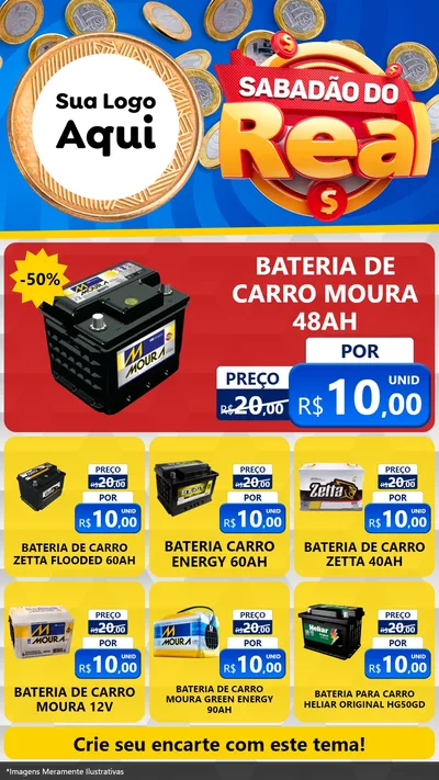 Modelo de Rede Social para Stories com o tema Sabadão do Real para Baterias Elétricas