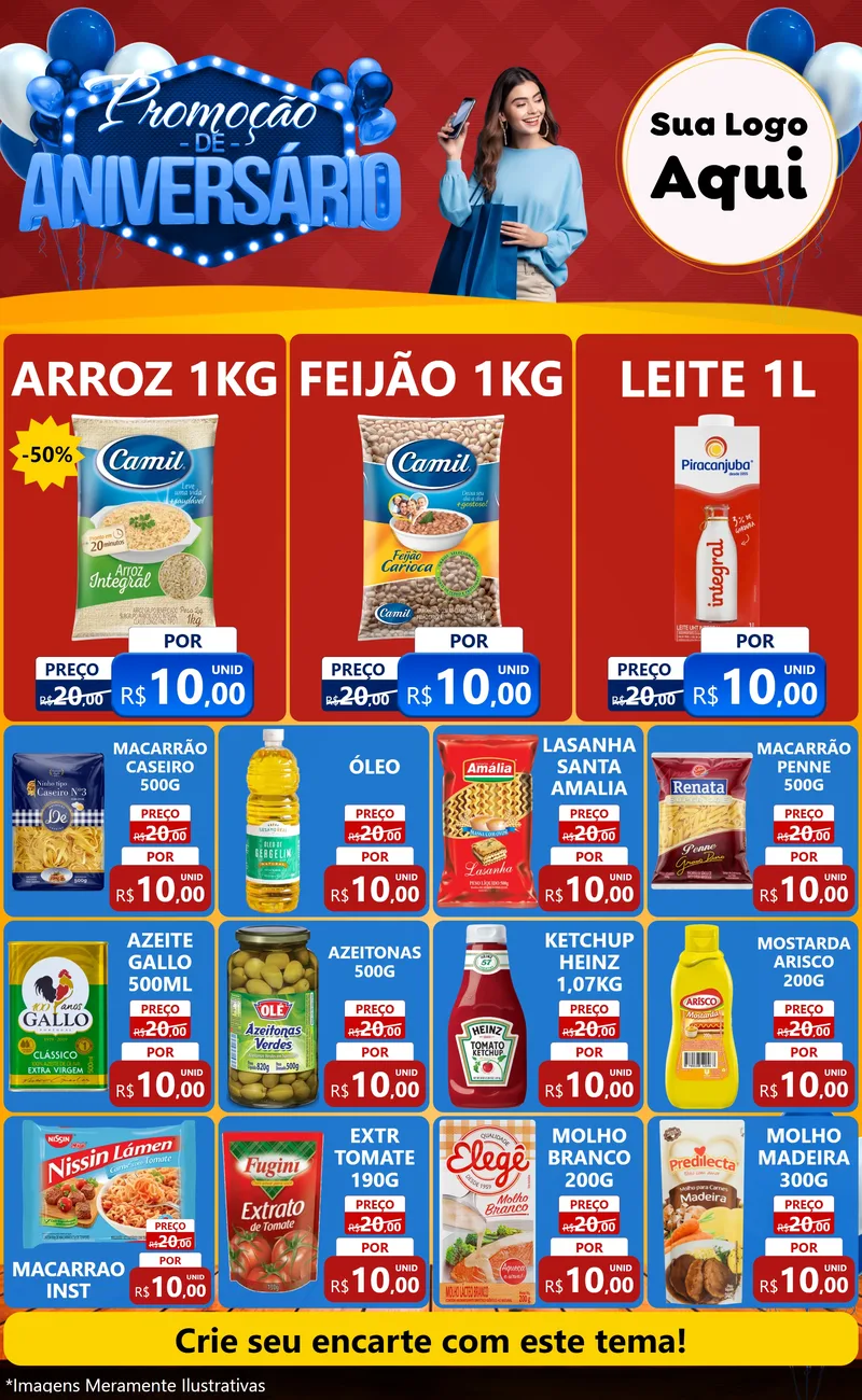 Modelo de Encarte para Encarte Grande com o tema Promoção de Aniversário para Supermercado