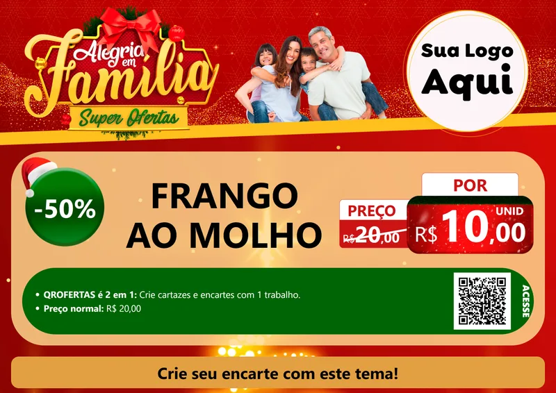 Modelo de Cartaz para Cartaz A4 Horizontal com o tema Alegria em Família Super Ofertas - Natal para Restaurante
