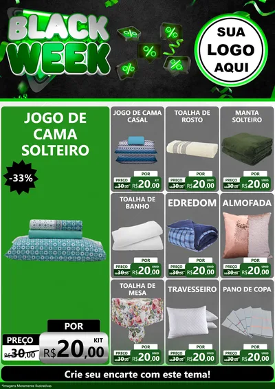 Modelo de Encarte para Encarte A4 Vertical com o tema Black Week para Cama, Mesa e Banho