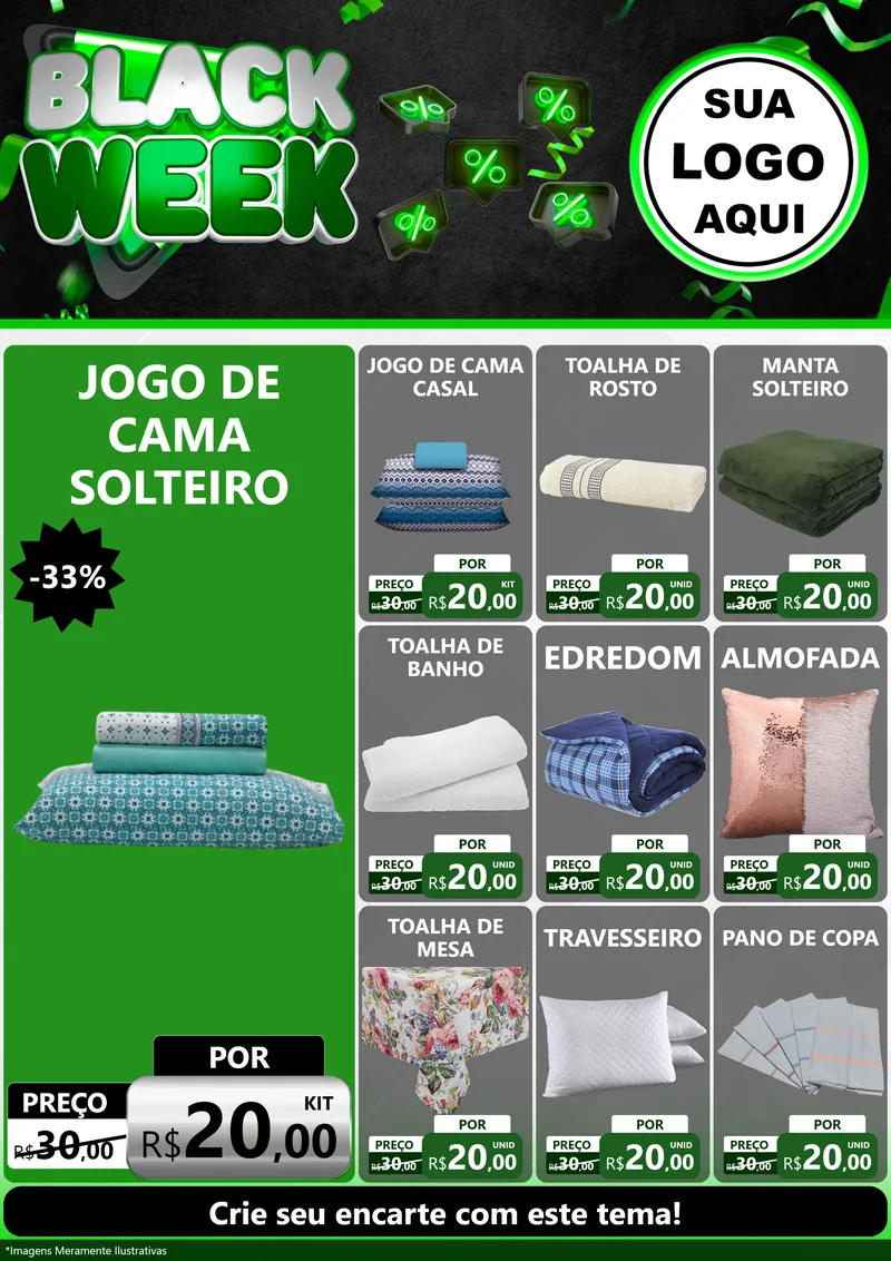 Modelo de Encarte para Encarte A4 Vertical com o tema Black Week para Cama, Mesa e Banho