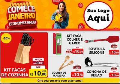 Modelo de Encarte para Encarte A4 Horizontal com o tema Comece Janeiro Economizando para Utilidades Domésticas