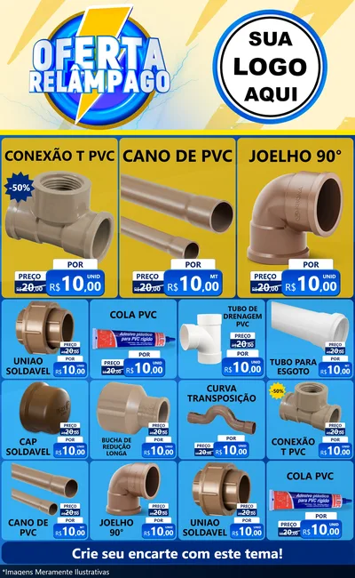Modelo de Encarte para Encarte Grande com o tema Oferta Relâmpago para Tubos e conexões