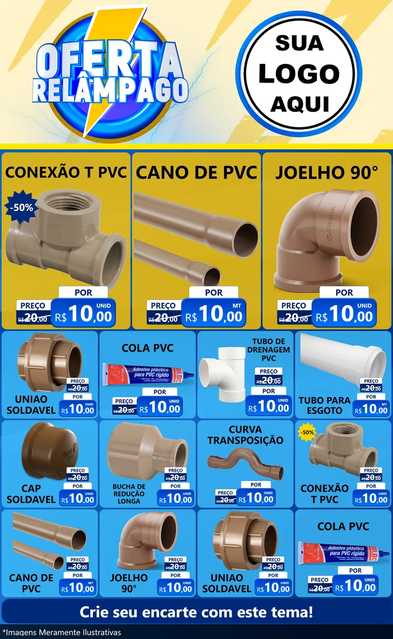 Modelo de Encarte para Encarte Grande com o tema Oferta Relâmpago para Tubos e conexões