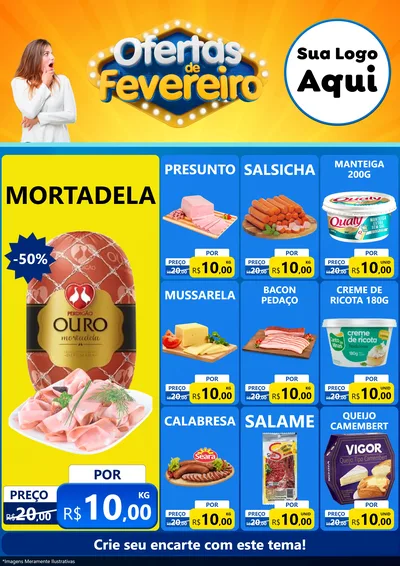 Modelo de Encarte para Encarte A4 Vertical com o tema Ofertas de Fevereiro para Frios e Laticínios