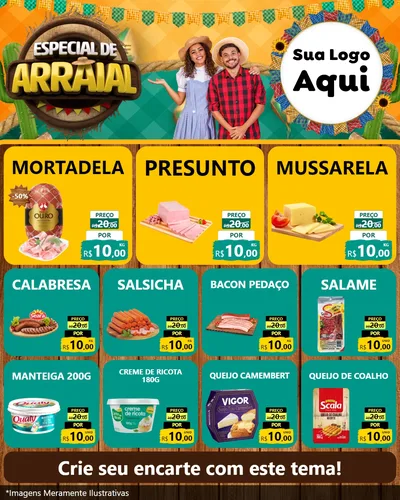 Modelo de Rede Social para Feed Instagram com o tema Especial De Arraial para Frios e Laticínios
