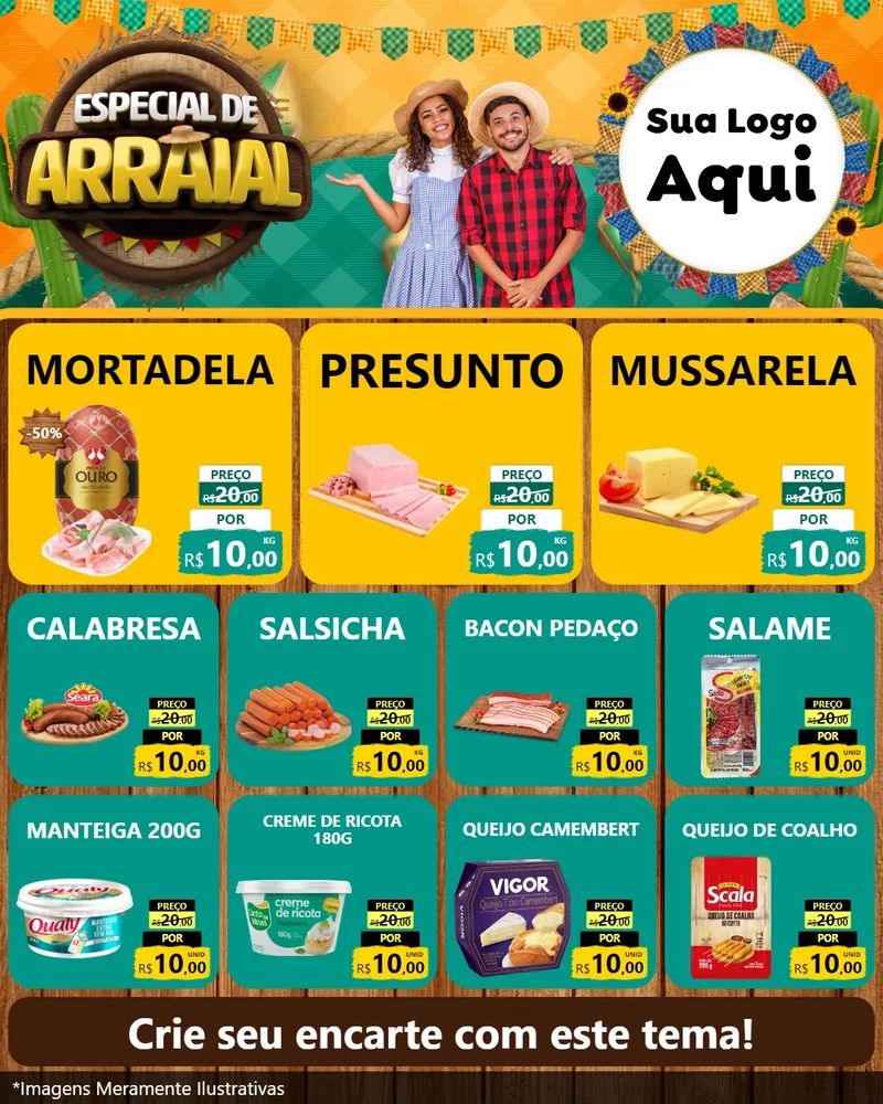 Modelo de Rede Social para Feed Instagram com o tema Especial De Arraial para Frios e Laticínios