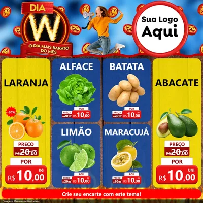 Modelo de Rede Social para Feed Facebook com o tema Dia W - O Dia Mais Barato Do Mês para Hortifrúti