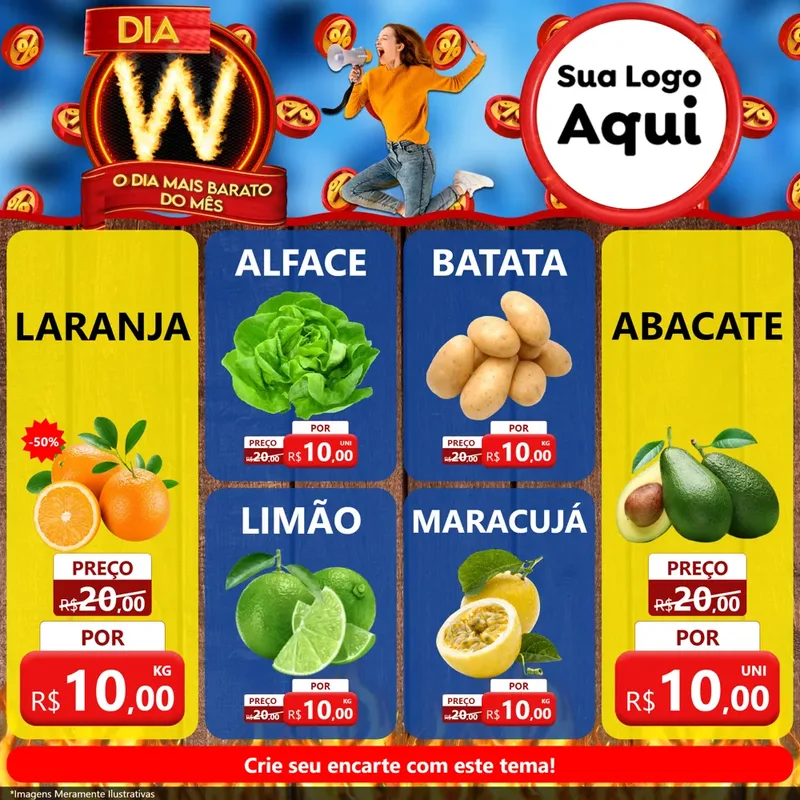 Modelo de Rede Social para Feed Facebook com o tema Dia W - O Dia Mais Barato Do Mês para Hortifrúti