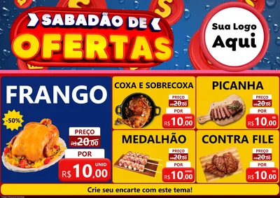 Modelo de Encarte para Encarte A4 Horizontal com o tema Sabadão de Ofertas para Assados