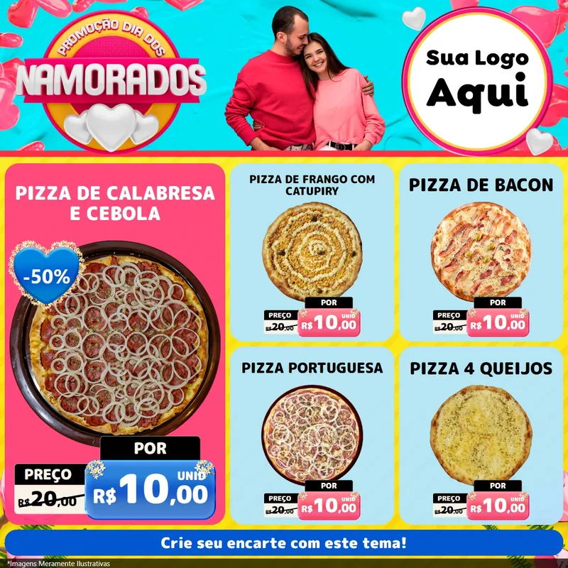 Modelo de Rede Social para Feed Facebook com o tema Promoção Dia dos Namorados para Pizzaria