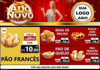 Modelo de Encarte para Encarte A4 Horizontal com o tema Super Ano Novo para Padaria
