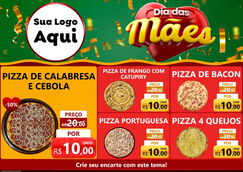 Modelo de Encarte para Encarte A4 Horizontal com o tema Dia das Mães para Pizzaria
