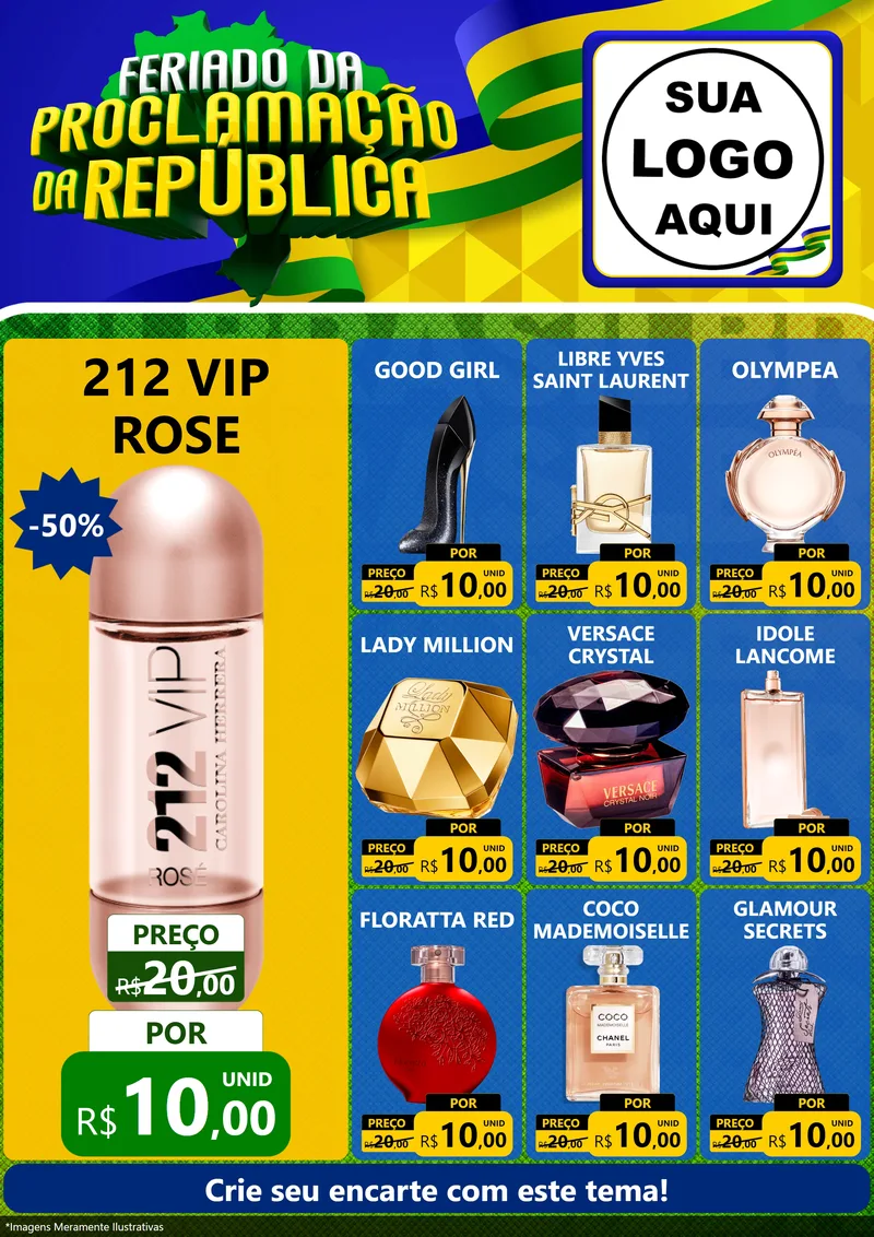 Modelo de Encarte para Encarte A4 Vertical com o tema Feriado da Proclamação da República para Perfumes