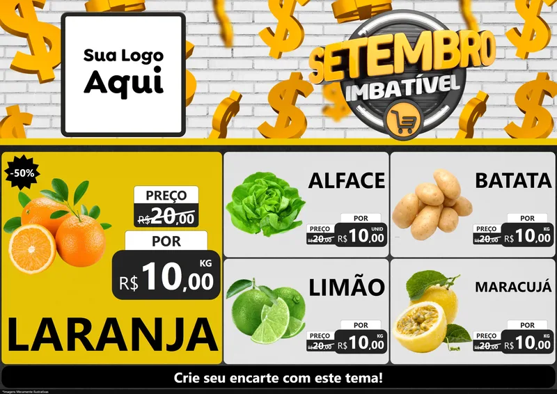 Modelo de Encarte para Encarte A4 Horizontal com o tema Setembro Imbatível para Hortifrúti