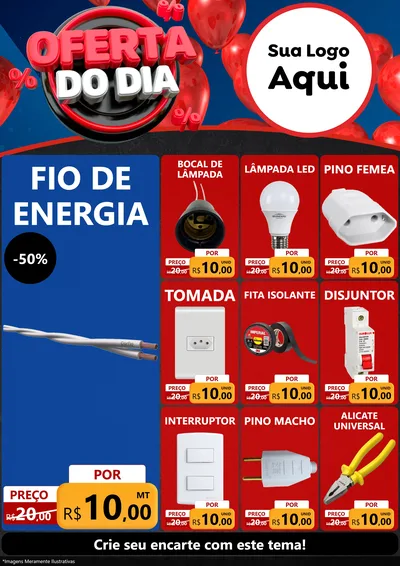 Modelo de Encarte para Encarte A4 Vertical com o tema Oferta do Dia para Materiais Elétricos