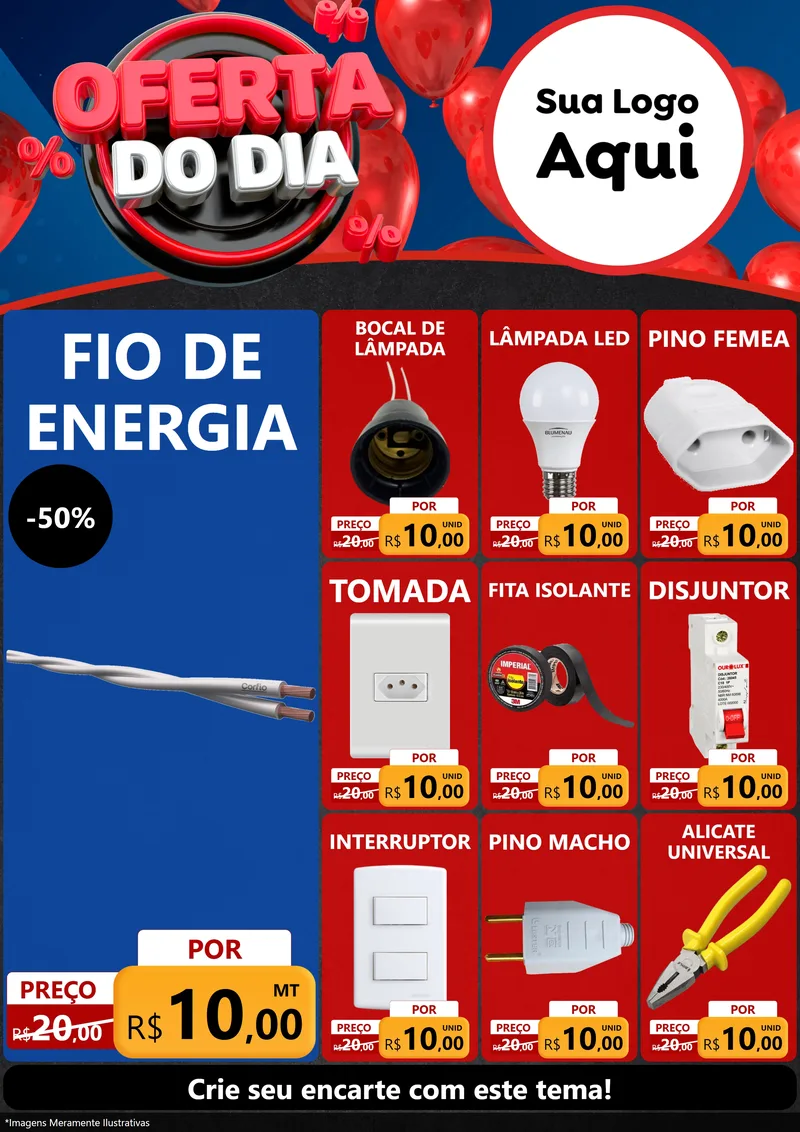 Modelo de Encarte para Encarte A4 Vertical com o tema Oferta do Dia para Materiais Elétricos