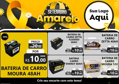 Modelo de Encarte para Encarte A4 Horizontal com o tema Setembro Amarelo para Baterias Elétricas