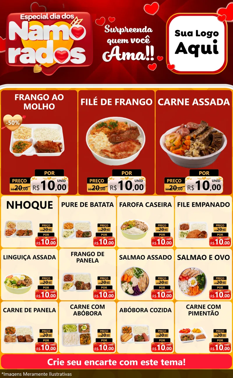 Modelo de Encarte para Encarte Grande com o tema Especial Dia dos Namorados para Restaurante