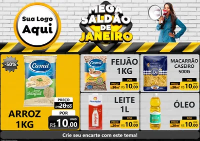 Modelo de Encarte para Encarte A4 Horizontal com o tema Mega Saldão de Janeiro para Supermercado
