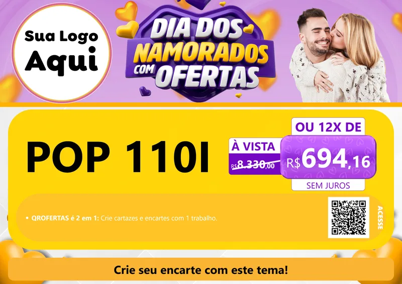 Modelo de Cartaz para Cartaz A4 Horizontal com o tema Dia Dos Namorados Com Ofertas para Concessionaria de Motos