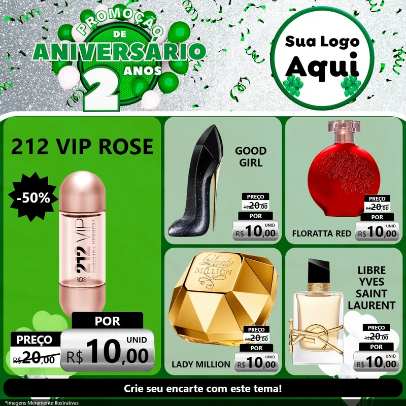 Modelo de Rede Social para Feed Facebook com o tema Promoção de Aniversário - 2 Anos para Perfumes