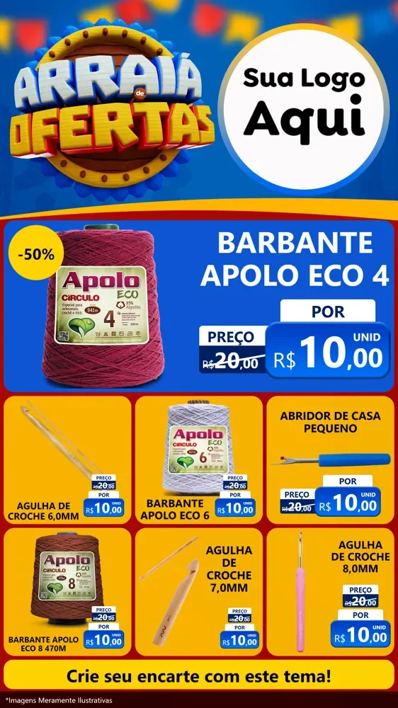 Modelo de Rede Social para Stories com o tema Arraiá de Ofertas - Junina para Armarinho e Aviamentos