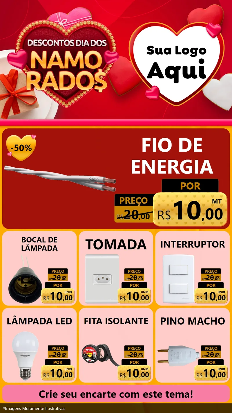 Modelo de Rede Social para Stories com o tema Descontos Dia dos Namorados para Materiais Elétricos