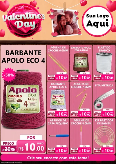 Modelo de Encarte para Encarte A4 Vertical com o tema Valentine's Day para Armarinho e Aviamentos