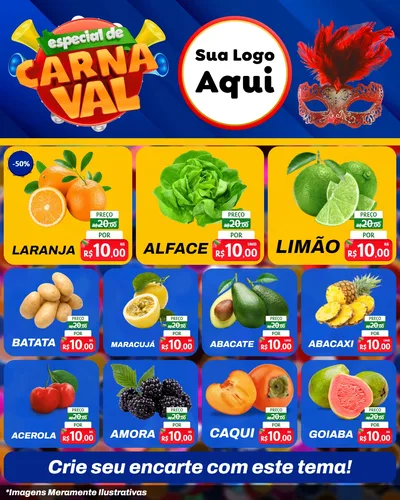 Modelo de Rede Social para Feed Instagram com o tema Especial de Carnaval para Hortifrúti