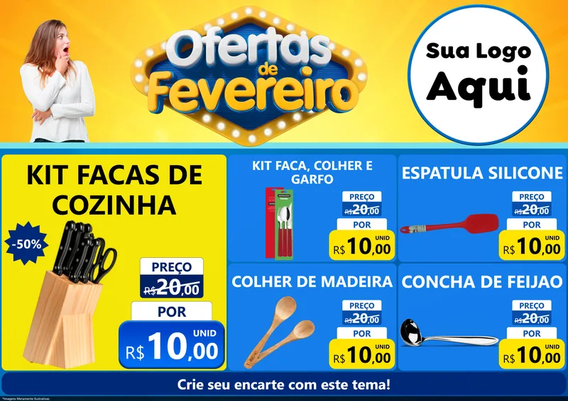 Modelo de Encarte para Encarte A4 Horizontal com o tema Ofertas de Fevereiro para Utilidades Domésticas