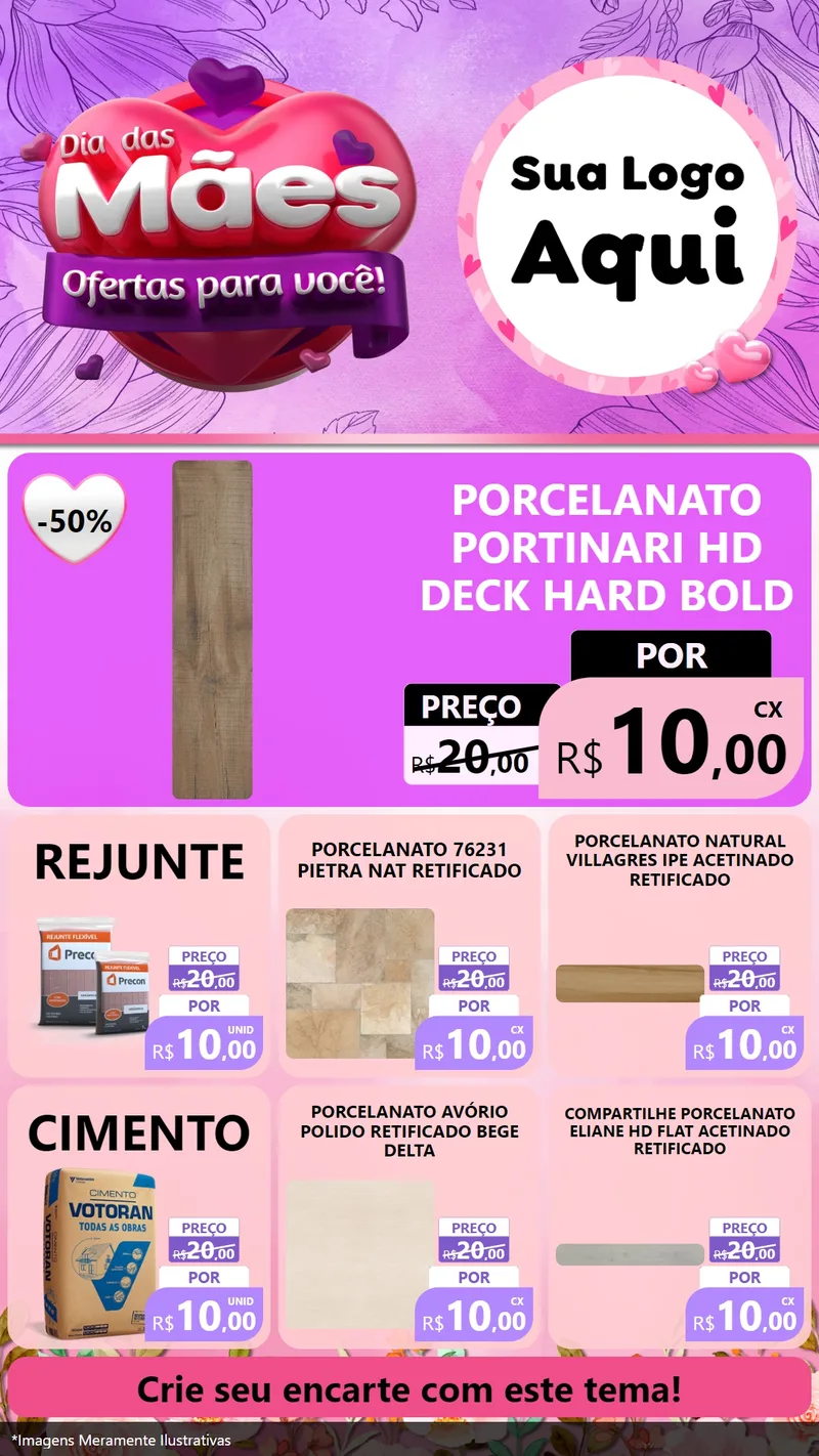 Modelo de Rede Social para Stories com o tema Dia das Mães Ofertas para Você! para Pisos e revestimentos