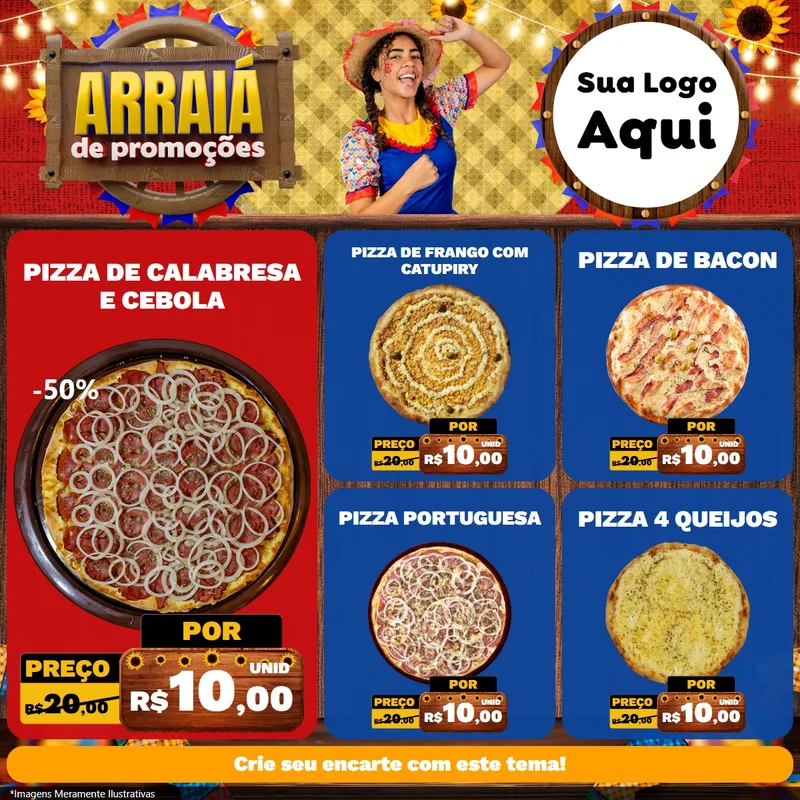 Modelo de Rede Social para Feed Facebook com o tema Arraiá de Promoções para Pizzaria