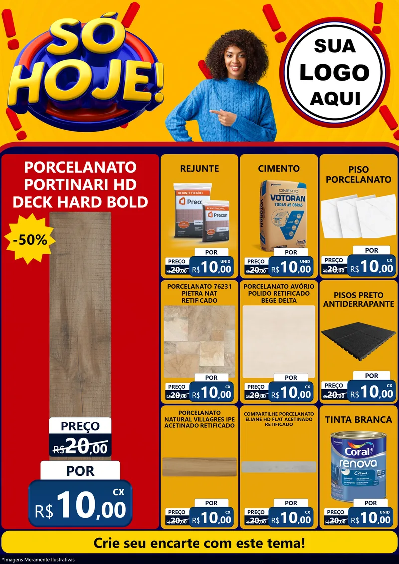 Modelo de Encarte para Encarte A4 Vertical com o tema Só Hoje! para Pisos e revestimentos