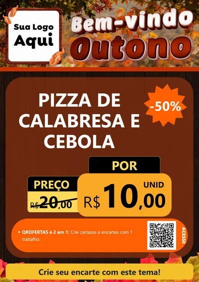 Modelo de Cartaz para Cartaz A4 Vertical com o tema Bem-vindo Outono para Pizzaria