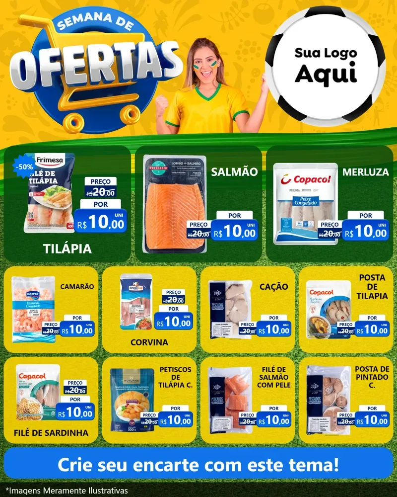 Modelo de Rede Social para Feed Instagram com o tema Semana de Ofertas - Copa para Peixaria