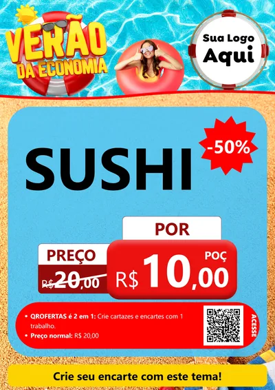 Modelo de Cartaz para Cartaz A4 Vertical com o tema Verão da Economia para Comida japonesa