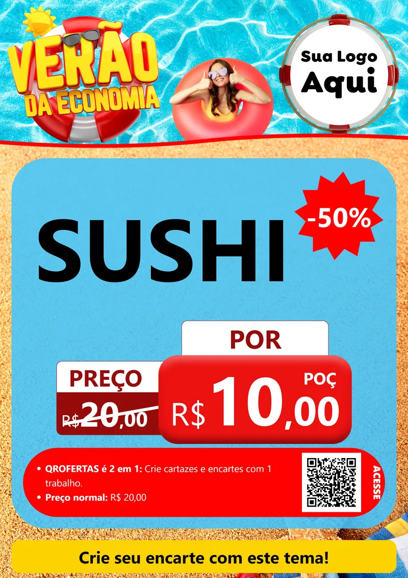 Modelo de Cartaz para Cartaz A4 Vertical com o tema Verão da Economia para Comida japonesa