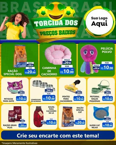 Modelo de Rede Social para Feed Instagram com o tema Torcida dos Preços Baixos - Copa para Pet Shop