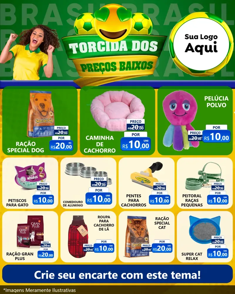 Modelo de Rede Social para Feed Instagram com o tema Torcida dos Preços Baixos - Copa para Pet Shop