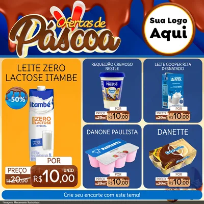 Modelo de Rede Social para Feed Facebook com o tema Ofertas de Páscoa para Frios e Laticínios
