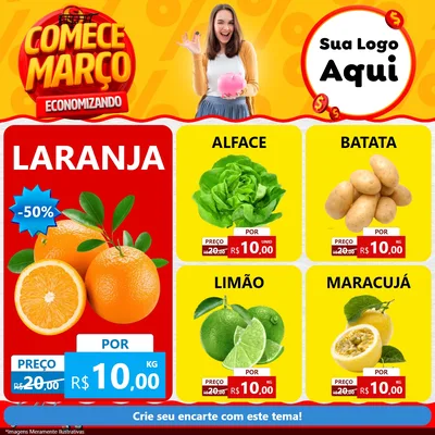 Modelo de Rede Social para Feed Facebook com o tema Comece Março Economizando para Hortifrúti