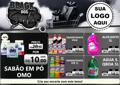 Modelo de Encarte para Encarte A4 Horizontal com o tema Black dos Sonhos para Produtos de Limpeza