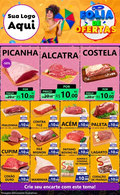 Modelo de Encarte para Encarte Grande com o tema Folia de Ofertas para Açougue