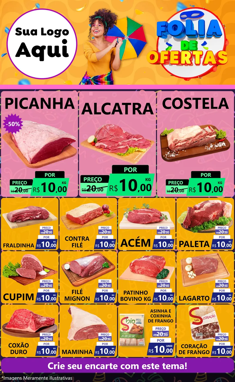 Modelo de Encarte para Encarte Grande com o tema Folia de Ofertas para Açougue