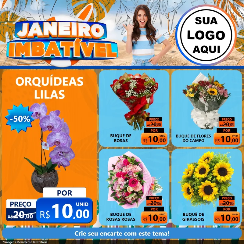 Modelo de Rede Social para Feed Facebook com o tema Janeiro Imbatível para Floricultura e jardim