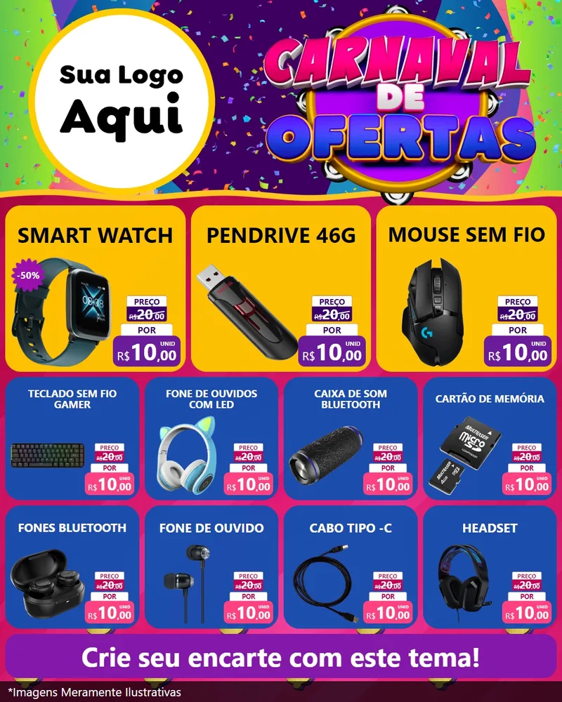 Modelo de Rede Social para Feed Instagram com o tema Carnaval de Ofertas para Informática