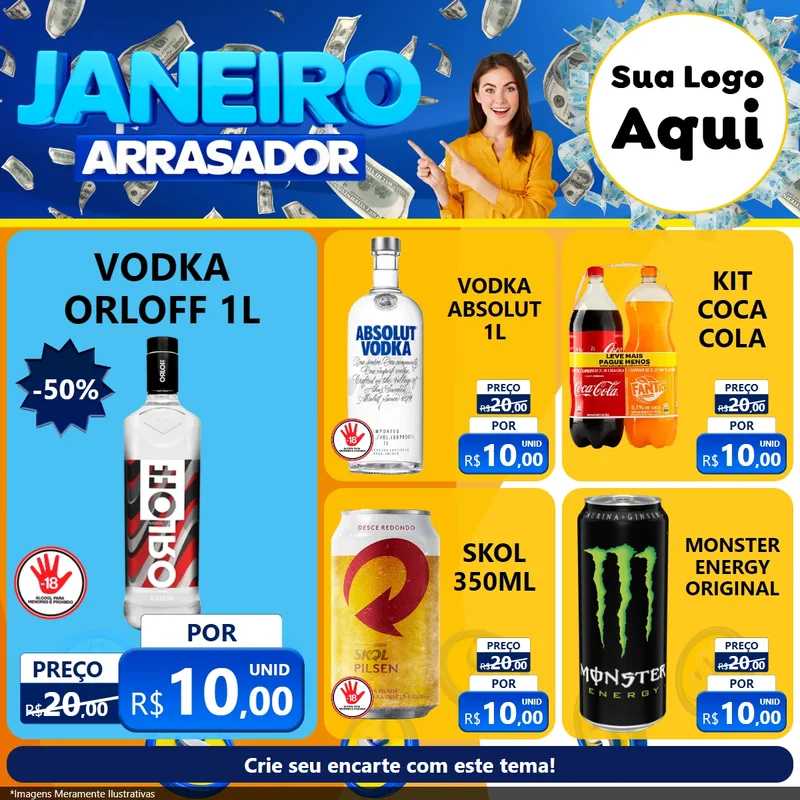 Modelo de Rede Social para Feed Facebook com o tema Janeiro Arrasador para Distribuidora de bebidas