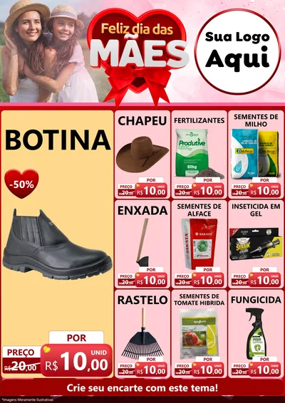 Modelo de Encarte para Encarte A4 Vertical com o tema Feliz Dia Das Mães para Agropecuária